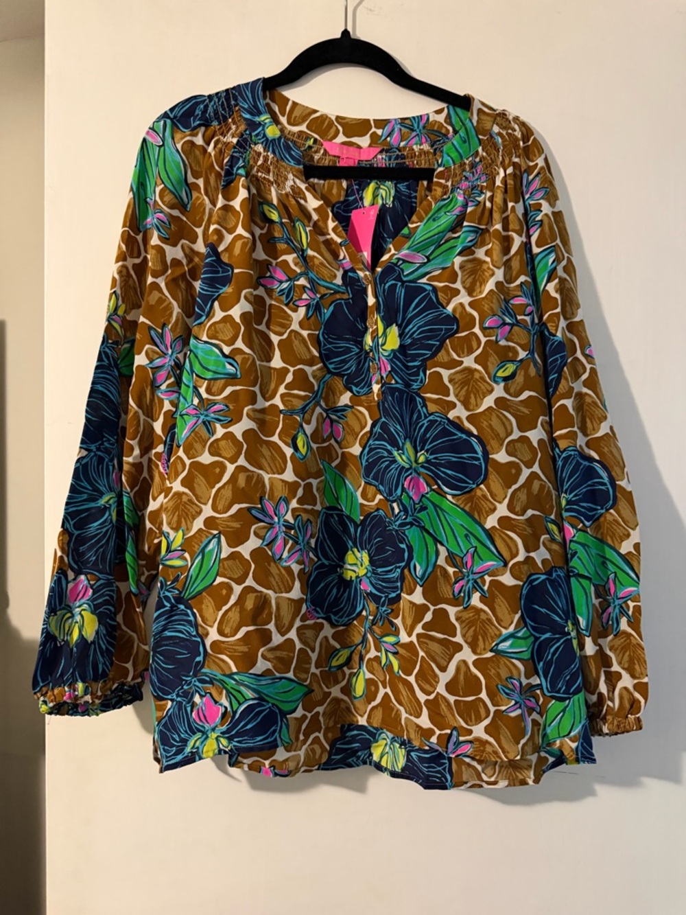 Lilly Pulitzer Brown Top with Blue & Green Floral Print